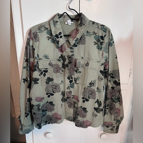Westport Women's Jacket Floral Camo Collared Button-up Cuff Sleeve XL - Picture 1 of 16